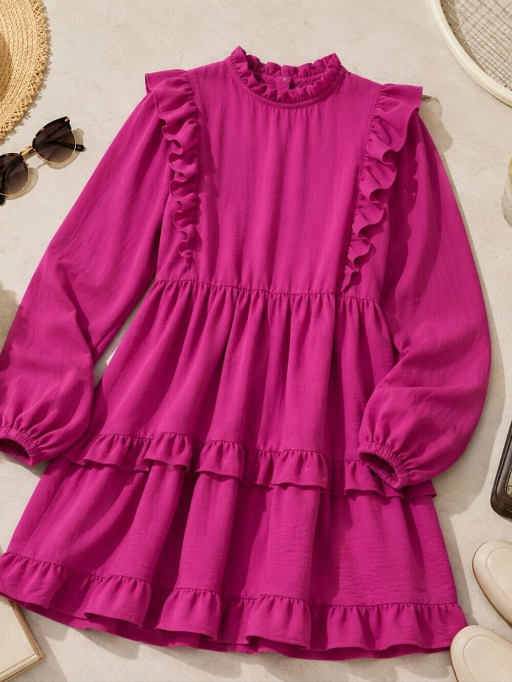 JODIFL Pink Ruffle Dress | Boutique Mini Dress | Feminine Boho Cottagecore |